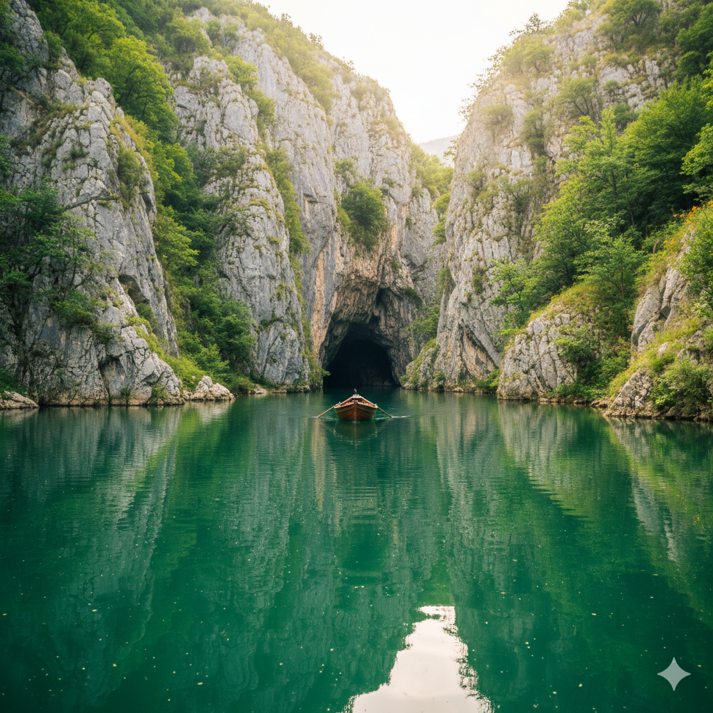 Kanion Matka – rejs i zwiedzanie jaskini Vrelo podczas pielgrzymki.